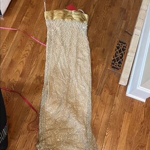 Elegant Gold Strapless Evening Gown